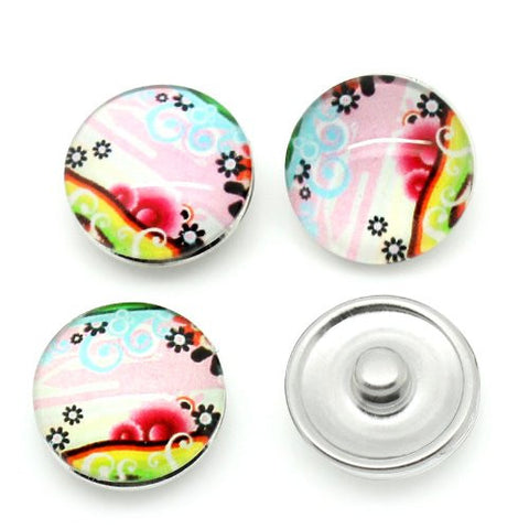 Flower Pattern Glass Chunk Charm Button Fits Chunk Bracelet 18mm for Noosa Style Bracelet - Sexy Sparkles Fashion Jewelry - 3