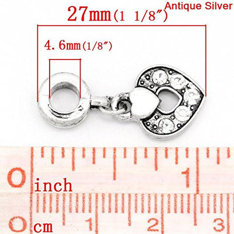 Heart Charm W/Clear  Crystals Bead - Sexy Sparkles Fashion Jewelry - 3