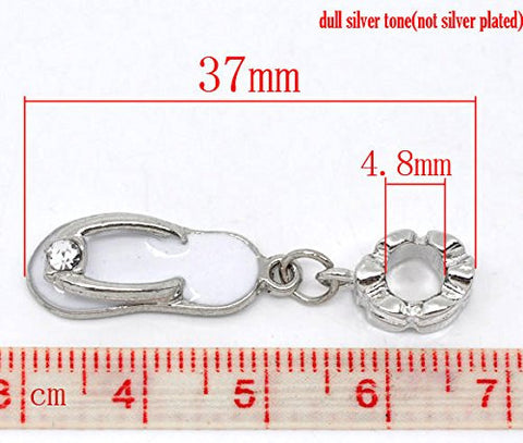 Beach "Sandal" Charm W/Rhinestone White Enamel Bead Charm Spacer for Snake Chain Charm Bracelet - Sexy Sparkles Fashion Jewelry - 3