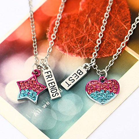 Sexy Sparkles 2 Pcs Set Best Friends  Silver Tone Pentagram Star Heart Pendant Necklace Friendship