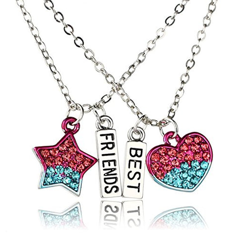 Sexy Sparkles 2 Pcs Set Best Friends  Silver Tone Pentagram Star Heart Pendant Necklace Friendship