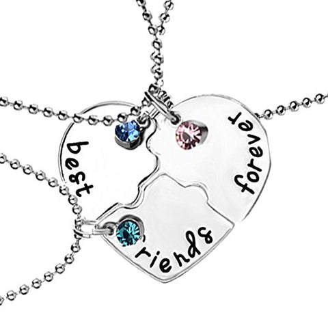 Sexy Sparkles 3 Pcs Set Best Friends Forever and Ever BFF Necklace Engraved Puzzle Friendship Pendant Necklaces Set