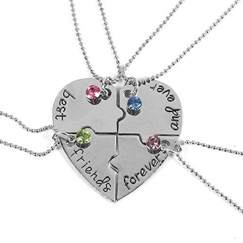Sexy Sparkles 4 Pcs Best Friends Forever and Ever BFF Necklace Engraved Puzzle Friendship Pendant Necklaces Set