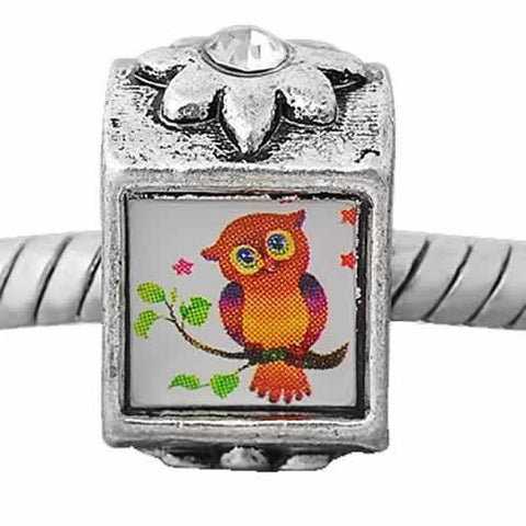 2 Sides Photo of Owl on Bead Compatible for Most European Snake Chain Bracelet with  Crystal Stones For Snake Chain Charm Bracelet - Sexy Sparkles Fashion Jewelry - 2