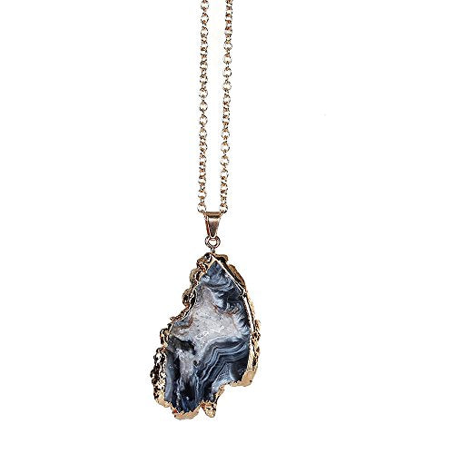 SEXY SPARKLES Natural Irregular Shape A Gate Druzy /Drusy Gold Plated Black Necklace Pendant