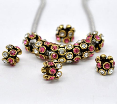 Antique'd Gold Tone Rhinestone Spacer Charm Bead Compatible with European Snake Chain Charm Bracelet - Sexy Sparkles Fashion Jewelry - 2