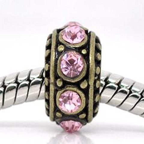 Gold Tone With Pink Rhinestones charm for European Snake chain charm bracelet - Sexy Sparkles Fashion Jewelry - 1