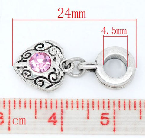 Heart Dangle With  June/ October Pink Birthstone Charms for Snake Chain Bracelet - Sexy Sparkles Fashion Jewelry - 2
