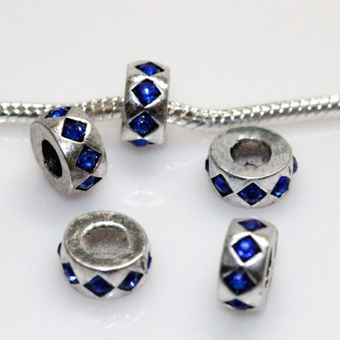 Electric Blue  Rhinestone Crystals European Bead Compatible for Most European Snake Chain Bracelet - Sexy Sparkles Fashion Jewelry - 2