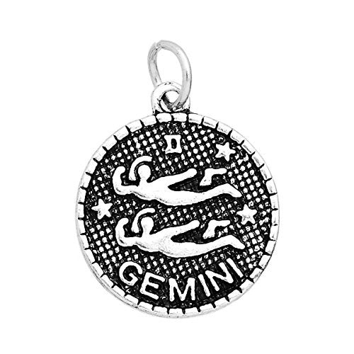Round Zodiaz Gemini Charm Pendant for Necklace - Sexy Sparkles Fashion Jewelry - 1