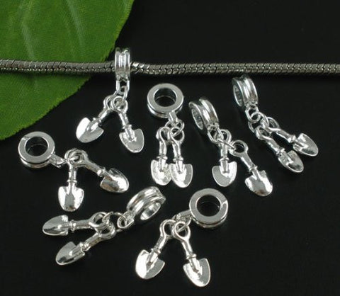 Gardening Shovels 3D Dangle W/2 Shovels Charm European Bead Compatible for Most European Snake Chain Bracelet - Sexy Sparkles Fashion Jewelry - 3