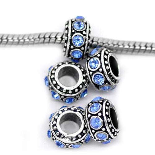 (5) September Birthstone s Sapphire Rhinestone Spacer Beads For Snake Chain Charm Bracelet - Sexy Sparkles Fashion Jewelry - 1