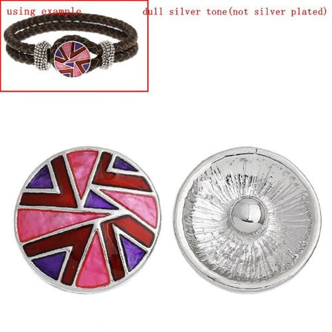 Chunk Snap Buttons Fit Chunk Bracelet Round Silver Tone Pattern Carved Enamel Red & Purple & Fuchsia 20mm - Sexy Sparkles Fashion Jewelry - 2