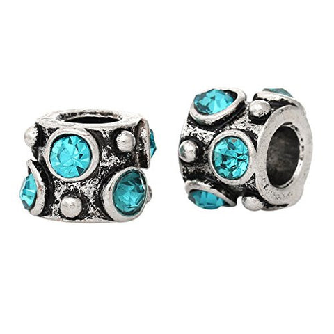 Charm w/ Round Blue  Crystals European European Bead Compatible for Most European Snake Chain Charm Bracelet - Sexy Sparkles Fashion Jewelry - 2
