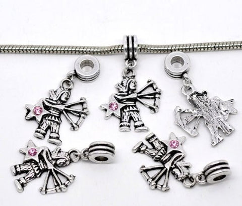Sagittarius Zodiac Charm W/pink Crystal Dangle Bead for Snake Bracelets - Sexy Sparkles Fashion Jewelry - 2
