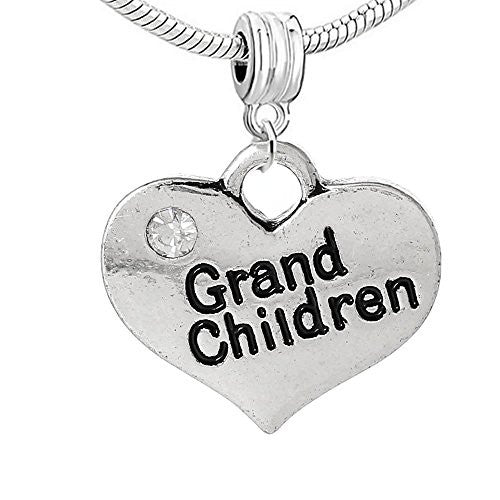 Heart 2 Sided w/  Crystal Stones Grand Children Charm