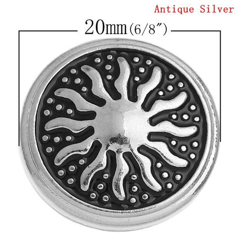 Chunk Snap Buttons Fit Chunk Bracelet Round Antique Silver Tone Sun Pattern Carved 20mm - Sexy Sparkles Fashion Jewelry - 3