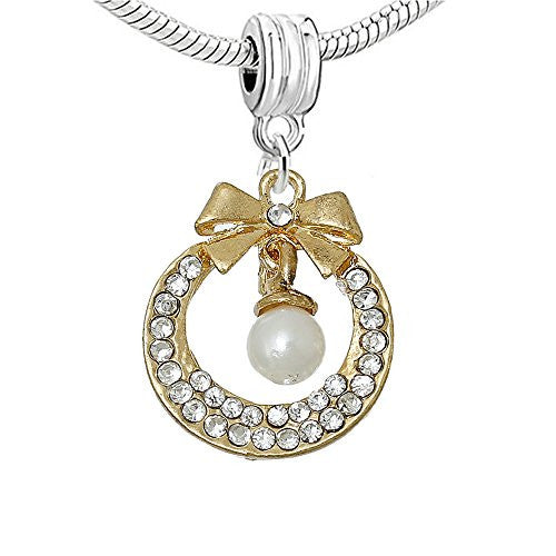 Round Wedding Bowknot Dangle Charm European Bead Compatible for Most European Snake Chain Bracelet - Sexy Sparkles Fashion Jewelry