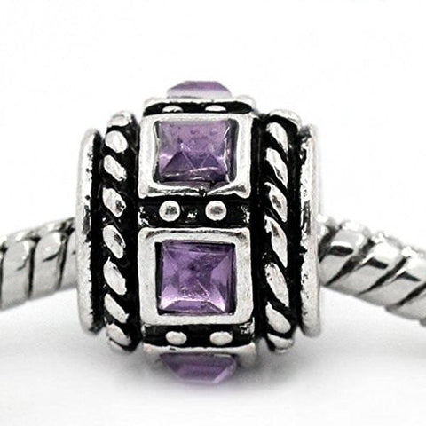 Amethyst Squre Design Birthstone Charm Beads for Snake Chain Bracelets - Sexy Sparkles Fashion Jewelry - 1