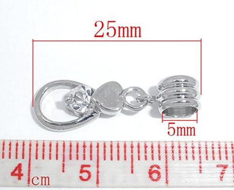 Clear  Crystals Heart Dangle Fancy European Bead Compatible for Most European Snake Chain Charm Bracelet - Sexy Sparkles Fashion Jewelry - 4