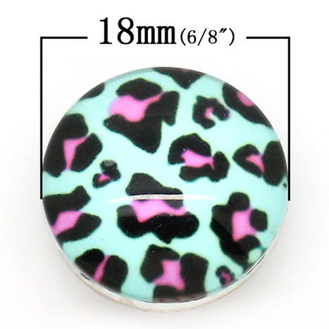 Pink Leopard Print Design Glass Chunk Charm Button Fits Chunk Bracelet - Sexy Sparkles Fashion Jewelry - 2