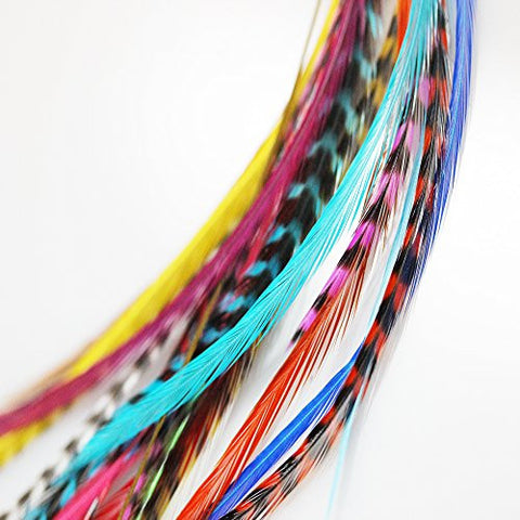 Feather Hair Extension 20 Individual Vivid Grizzly and Solid  Block Mix 7-11 in Length Plus 10 Silicone Crimp Beads - Sexy Sparkles Fashion Jewelry - 2