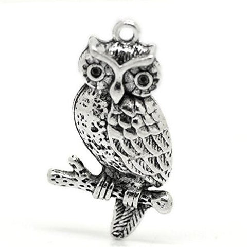 Silver Tone Owl Bracelet Necklace Charm Pendant - Sexy Sparkles Fashion Jewelry - 1