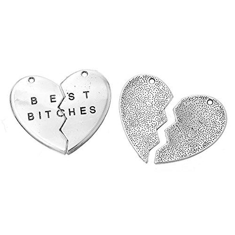 Silver Tone BFF Best Bitches Split Heart Pendant for Necklace - Sexy Sparkles Fashion Jewelry - 3