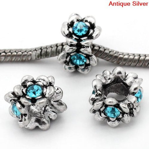 Flower With Blue Birthstone European Bead Compatible for Most European Snake Chain Bracelet - Sexy Sparkles Fashion Jewelry - 2