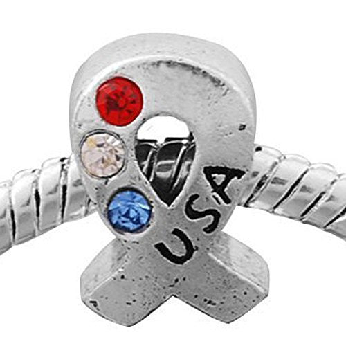 USA Ribbon Charm Bead Spacer Pandora Style Troll Biagi Chamilia European Charm Bracelet Compatible - Sexy Sparkles Fashion Jewelry