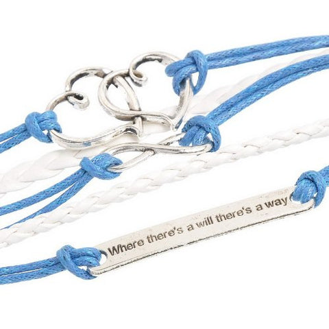Braiding Leatheroid Wax Rope Bracelets Blue Antique Silver Infinity Symbol Double Hearts Message Carved - Sexy Sparkles Fashion Jewelry - 2