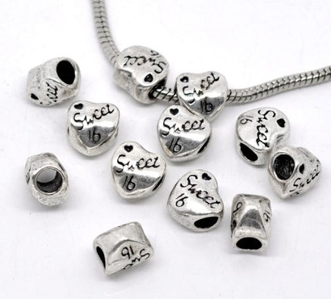 Sweet 16 Birthday Heart European Bead Compatible for Most European Snake Chain Bracelet - Sexy Sparkles Fashion Jewelry - 2