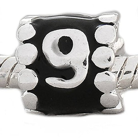 Black Enamel Number Charm Bead  "9" European Bead Compatible for Most European Snake Chain Charm Bracelets - Sexy Sparkles Fashion Jewelry - 1