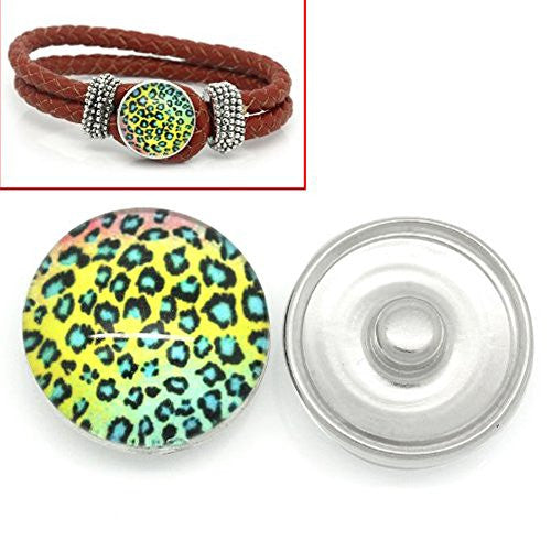 Ombre Leopard Print Design Glass Chunk Charm Button Fits Chunk Bracelet