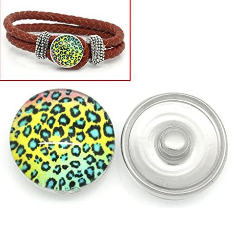 Ombre Leopard Print Design Glass Chunk Charm Button Fits Chunk Bracelet - Sexy Sparkles Fashion Jewelry - 1