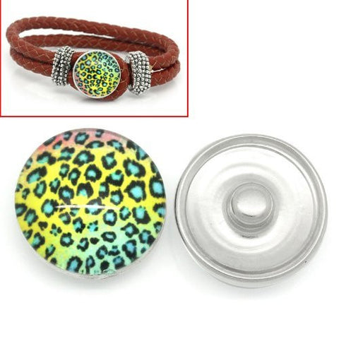 Ombre Leopard Print Design Glass Chunk Charm Button Fits Chunk Bracelet - Sexy Sparkles Fashion Jewelry - 4