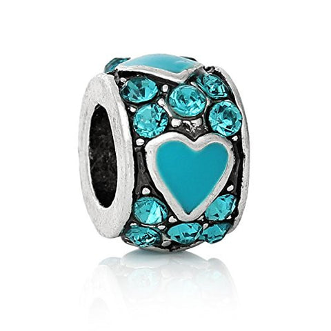 Heart Pattern w/  Crystals Bead Compatible for Most European Snake Chain Bracelet (Blue) - Sexy Sparkles Fashion Jewelry - 1