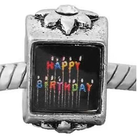 2 Sides Happy Birthday Bead Compatible for Most European Snake Chain Bracelet with  Crystal Stones For Snake Chain Charm Bracelet - Sexy Sparkles Fashion Jewelry - 2