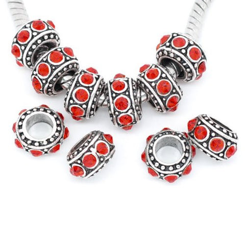 Five (5) July Ruby Red  Rhinestone Charms Spacer Beads For Snake Chain Charm Bracelet - Sexy Sparkles Fashion Jewelry - 1