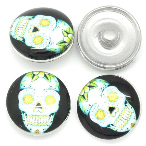 Skull Design Glass Chunk Charm Button Fits Chunk Bracelet 18mm for Noosa Style Chunk Leather Bracelet - Sexy Sparkles Fashion Jewelry - 3