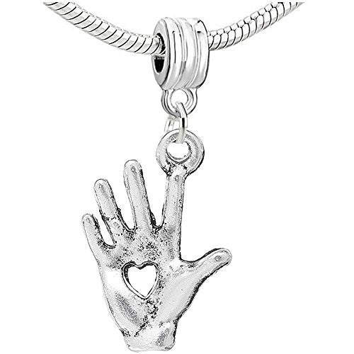 Hand with Hollow Heart Dangle Charm Bead Compatible with European Snake Chain Bracelet - Sexy Sparkles Fashion Jewelry