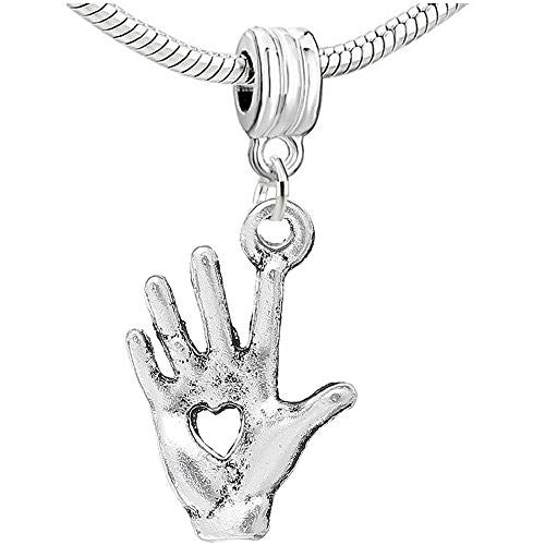 Hand with Hollow Heart Dangle Charm Bead Compatible with European Snake Chain Bracelet