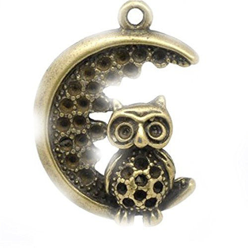 Owl Sitting on Moon Charm Pendant - Sexy Sparkles Fashion Jewelry - 1