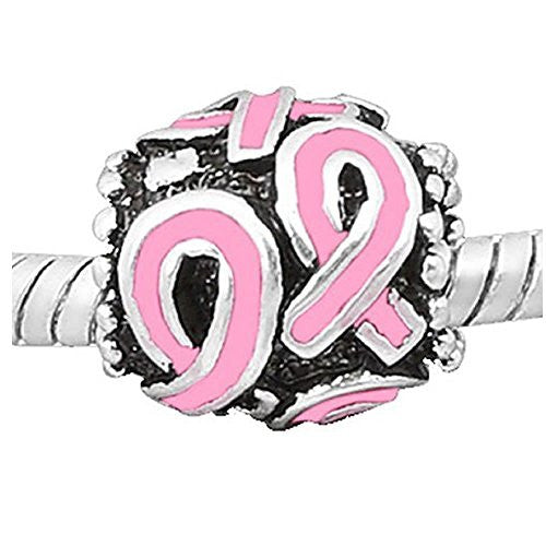 Pink Awareness Ribbon Charm Bead Pandora Compatible European Bead Compatible for Most European Snake Chain Bracelet