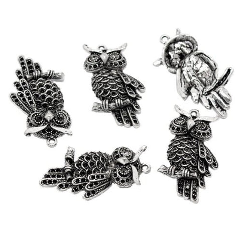 Silver Tone Owl Charm Pendant for Necklace - Sexy Sparkles Fashion Jewelry - 2