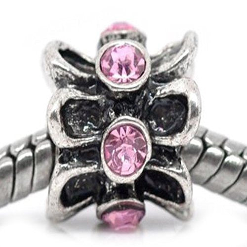 Pink Flower Rhinestone Charm Spacer Bead for Snake Chain Bracelet - Sexy Sparkles Fashion Jewelry - 1