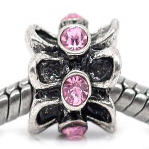 Pink Flower Rhinestone Charm Spacer Bead for Snake Chain Bracelet - Sexy Sparkles Fashion Jewelry - 1