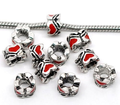 Red Enamel Heart/Love Charm European Bead Compatible for Most European Snake Chain Bracelet - Sexy Sparkles Fashion Jewelry - 2