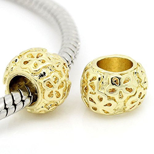 Two(2) Gold Tone Round Bead Charm Spacer European Bead Compatible for Most European Snake Chain Bracelet - Sexy Sparkles Fashion Jewelry - 1