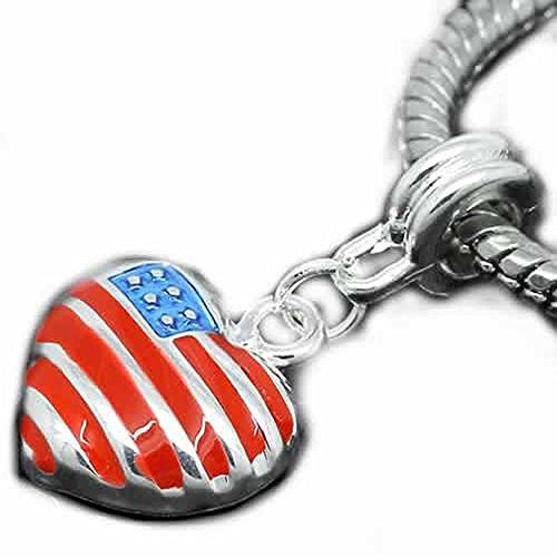 American Flag Heart Charm Dangle Spacers for Snake Chain Bracelet